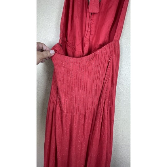 House Of Harlow X Revolve Red Metallic Halter Open Back Maxi Front Slit Button S - Picture 14 of 14